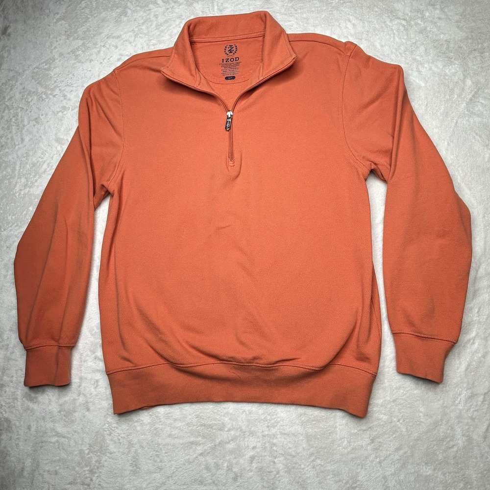 Izod Mens Small‎ 1/4 Zip Long Sleeve Orange Pullover Cotton